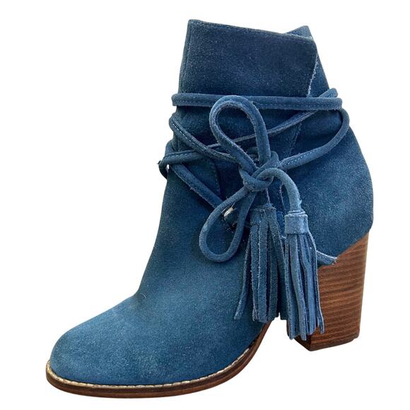 Vintage Aldo Blue Navy Suede Boho Tassel Ankle Boots Festival Quiet Luxury 8 - Picture 4 of 9